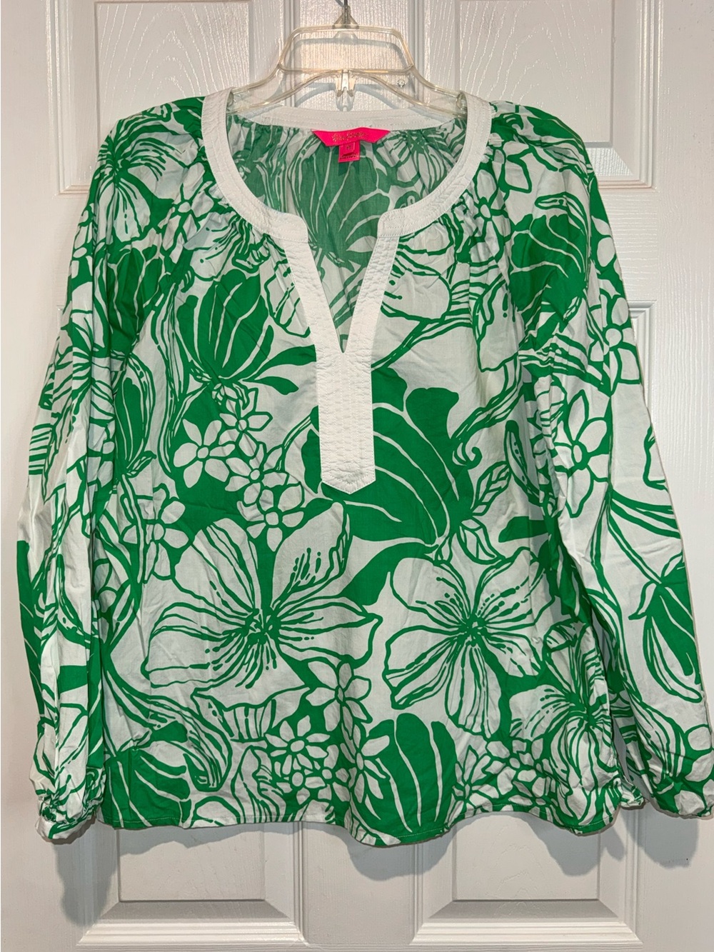Lilly Pulitzer White Tunic with Green Floral Print. Size M